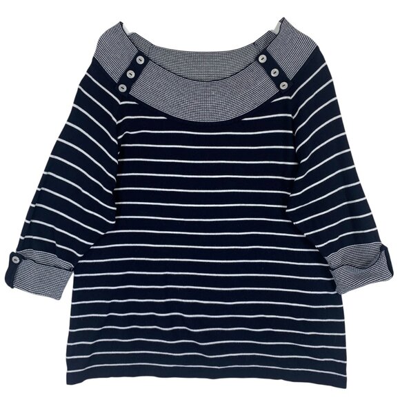Claire France 3/4 Sleeve Boat Neck Knit Navy and White Striped Sweater sz xl - Picture 3 of 16